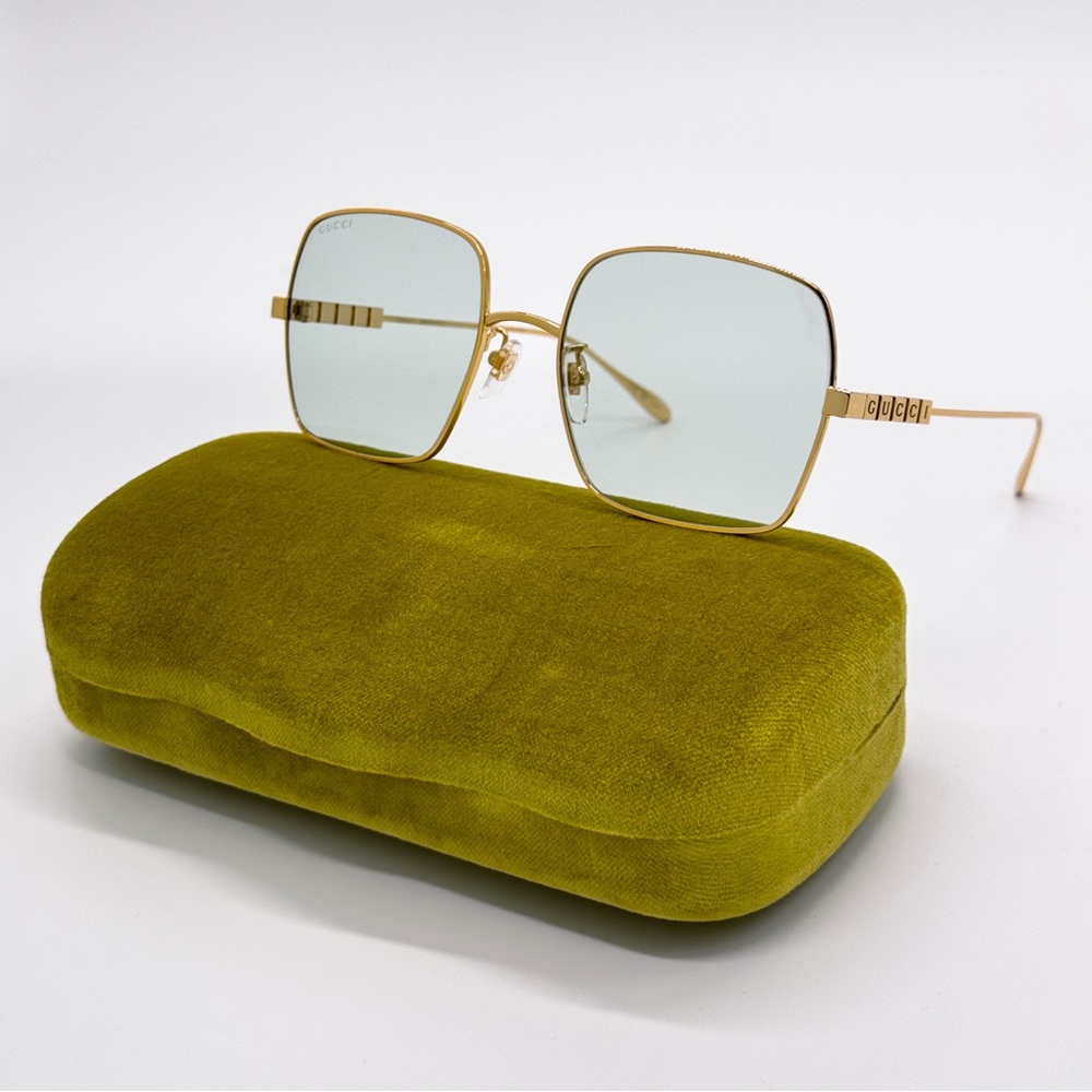 NEW GUCCI GG1434S 003 SQUARE GOLD GREEN WOMEN SUNGLASSES GUCCI - Picture 2 of 12